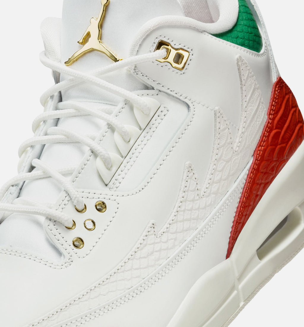 Air Jordan 3 Retro Mens Lifestyle Shoe - Summit White/Pine Green/Dragon Red/Metallic Gold