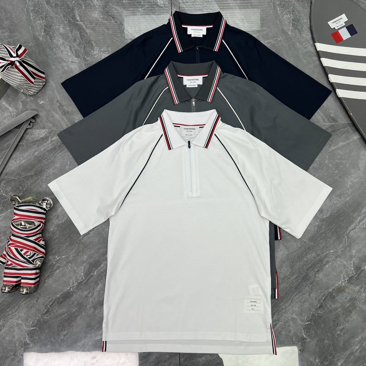 Striped Raglan Sleeve Zip Polo Shirt | Quick-Dry Short Sleeve