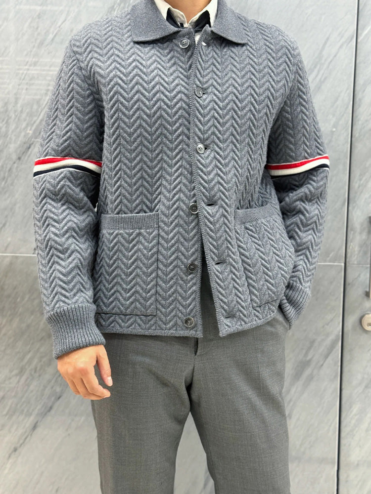Unisex Herringbone Cardigan Jacket