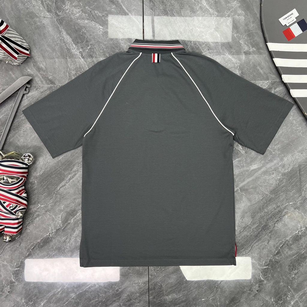 Striped Raglan Sleeve Zip Polo Shirt | Quick-Dry Short Sleeve