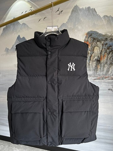 Black NY Logo Quilted Puffer Vest with Oversized Back Graphic