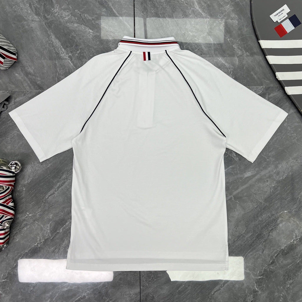 Striped Raglan Sleeve Zip Polo Shirt | Quick-Dry Short Sleeve