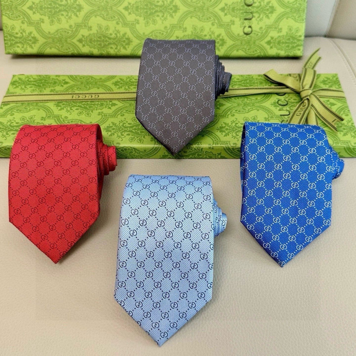 Gucci Style Men's GG Tonal Jacquard Silk Tie
