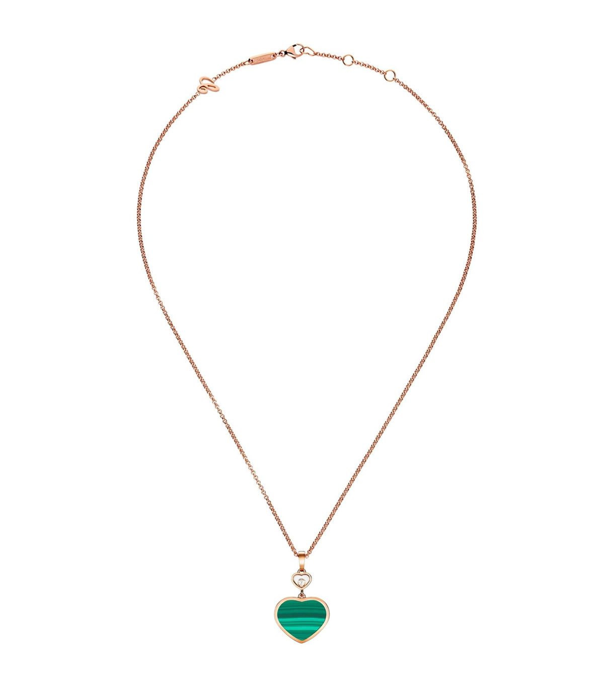 CHOPARD HAPPY HEART MALACHITE NECKLACE PINK GOLD DIAMOND
