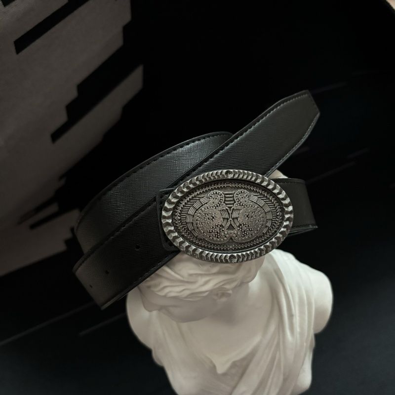 Wide Leather Belt Oval Dark Element Vintage Metal Buckle Waist Belt
