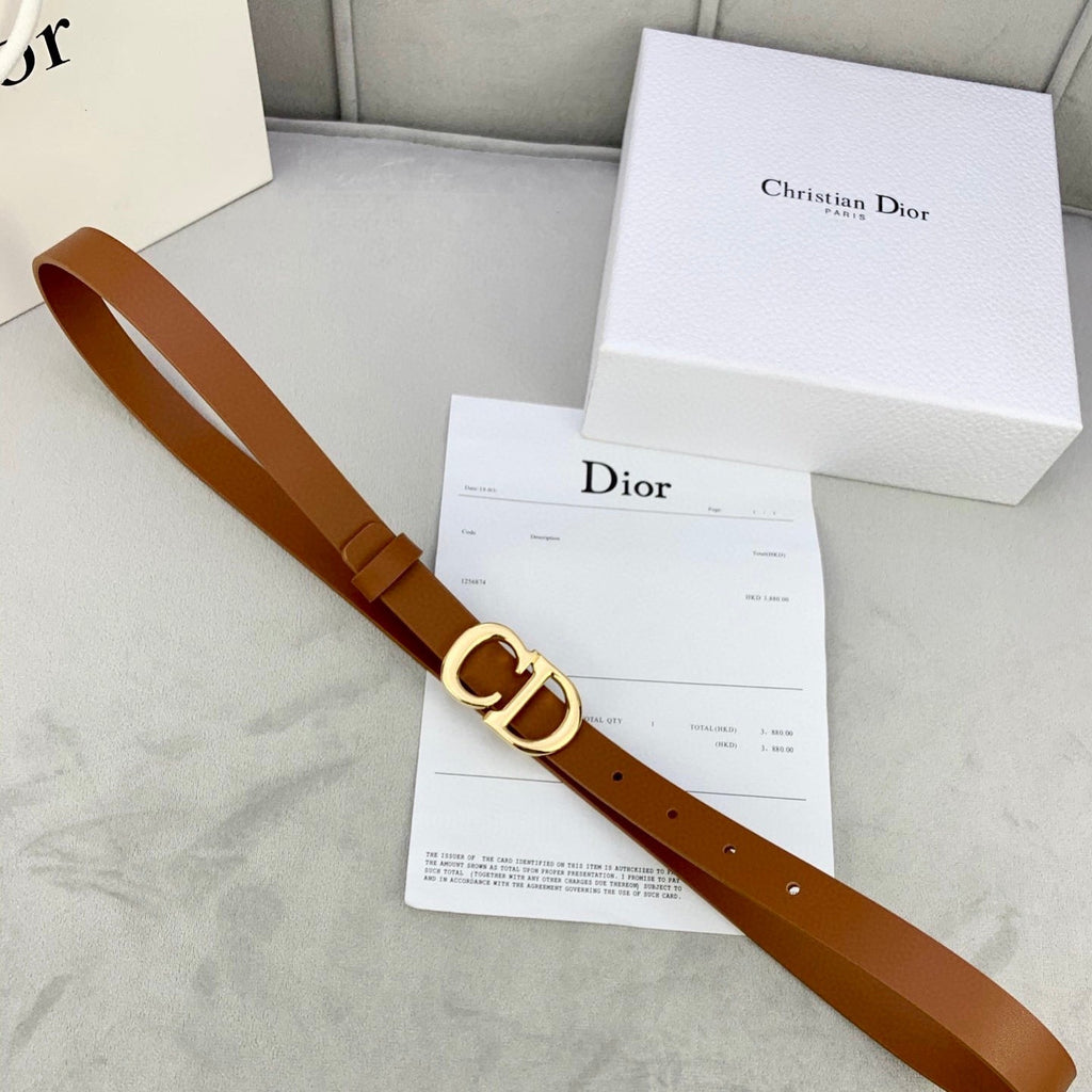 DIOR 25S BELT 20 MM IN BROWN CALFSKIN WITH GOLD HARDWARE 590779