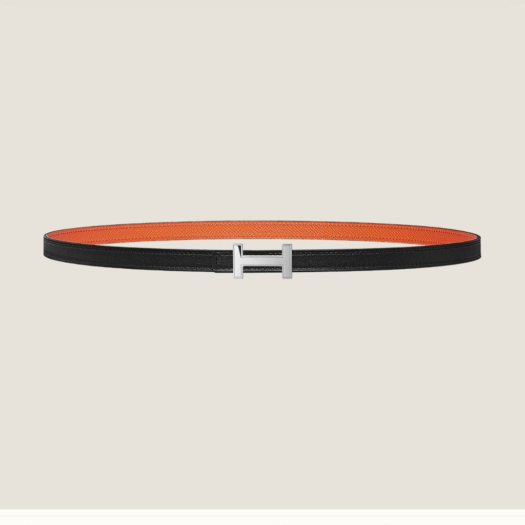 HERMES FOCUS BUCKLE & REVERSIBLE ORANGE AND BLACK LEATHER STRAP 13MM SILVER HARDWARE