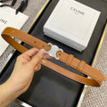 CELINE TRIOMPHE BELT 25MM IN BROWN CALFSKIN SILVER BUCKLE GOLD LOGO