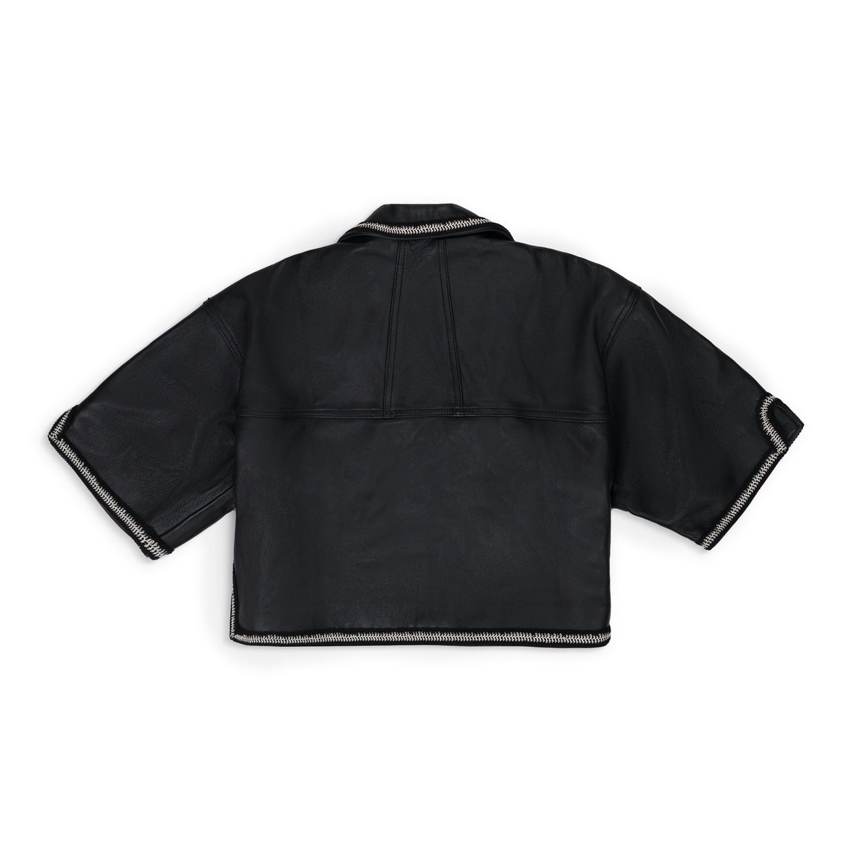 Black Stitched Crop Leather Vest