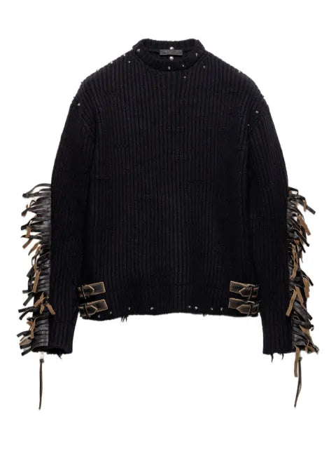Prada wool crew-neck sweater with fringe and studs
