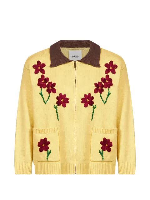 FOUND floral-embroidered zip-up cardigan