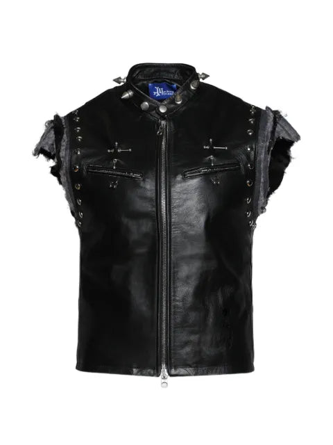 MARKING DISTANCE Gimp studded leather vest