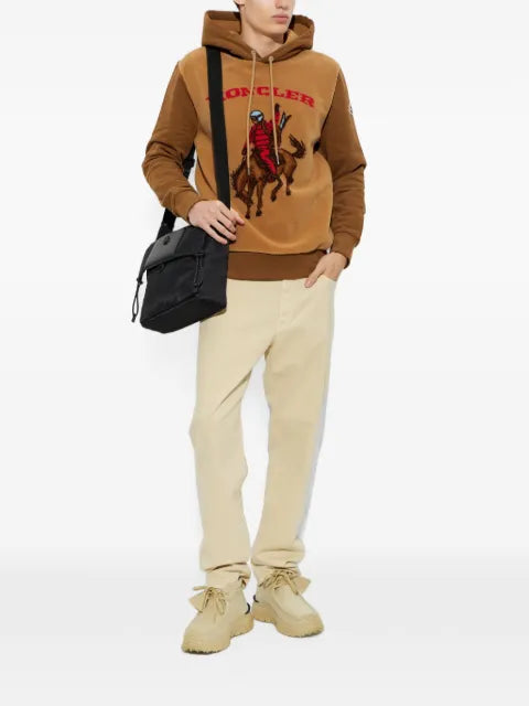 Moncler cowboy-motif fleece-panel hoodie