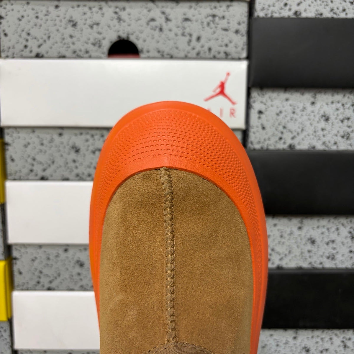 UGG Tasman X Platform Slip-On – Suede Clog with Shearling Lining, Paracord Toggle & Bold Orange Chunky Platform Sole in Chestnut