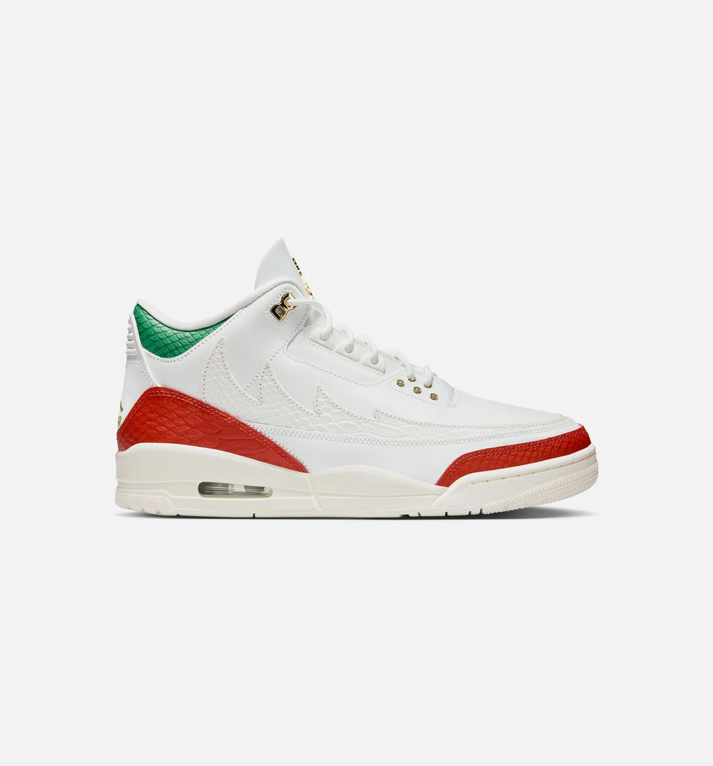 Air Jordan 3 Retro Mens Lifestyle Shoe - Summit White/Pine Green/Dragon Red/Metallic Gold