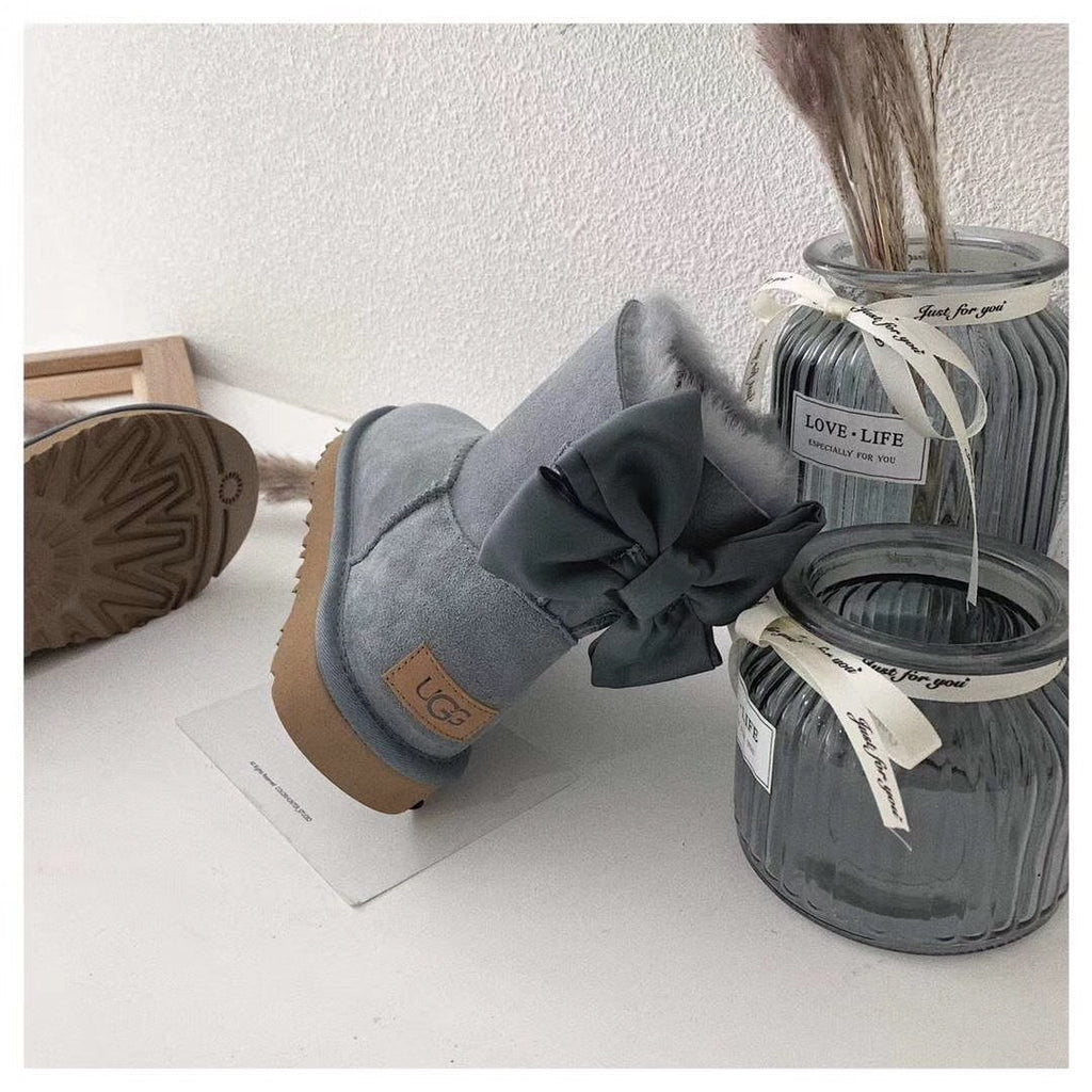 Grey Elegant Bow Detail Ankle Boots — New Arrival | In Stock