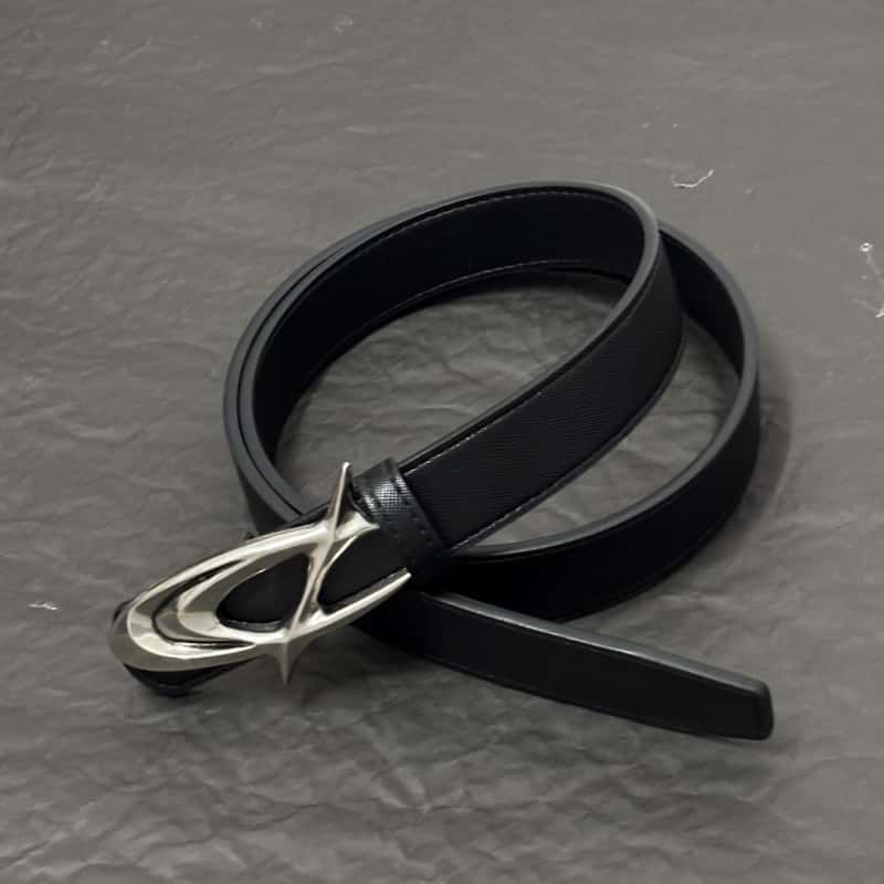 Cleanfit Leather Belt Futuristic Crescent Star Metal Buckle Waist Belt