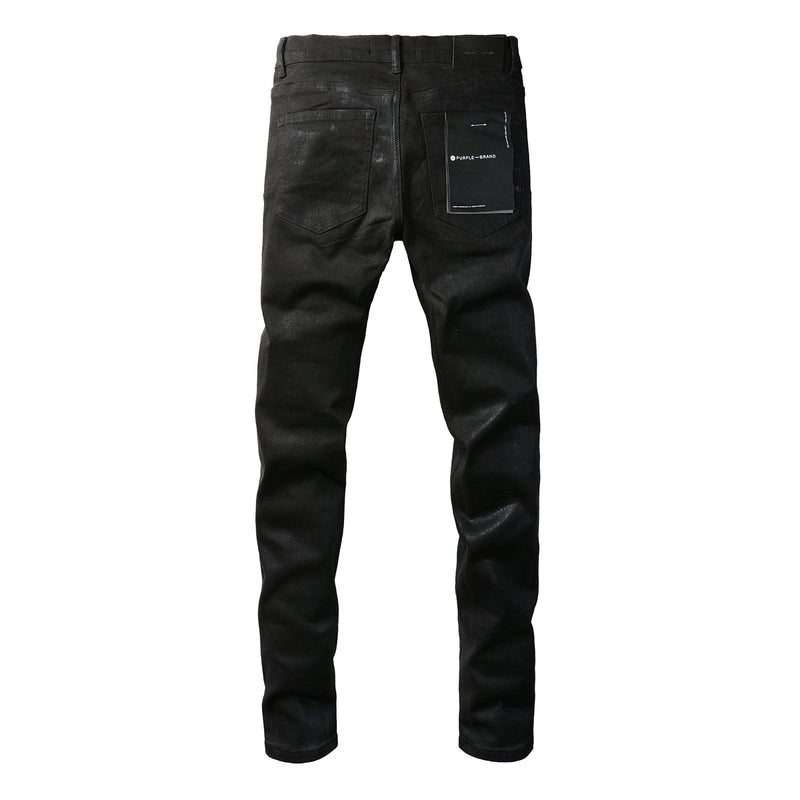 PURPLE Men Streetwear Skinny Jeans Black Wash with Subtle Sheen and Tag Accent 9082