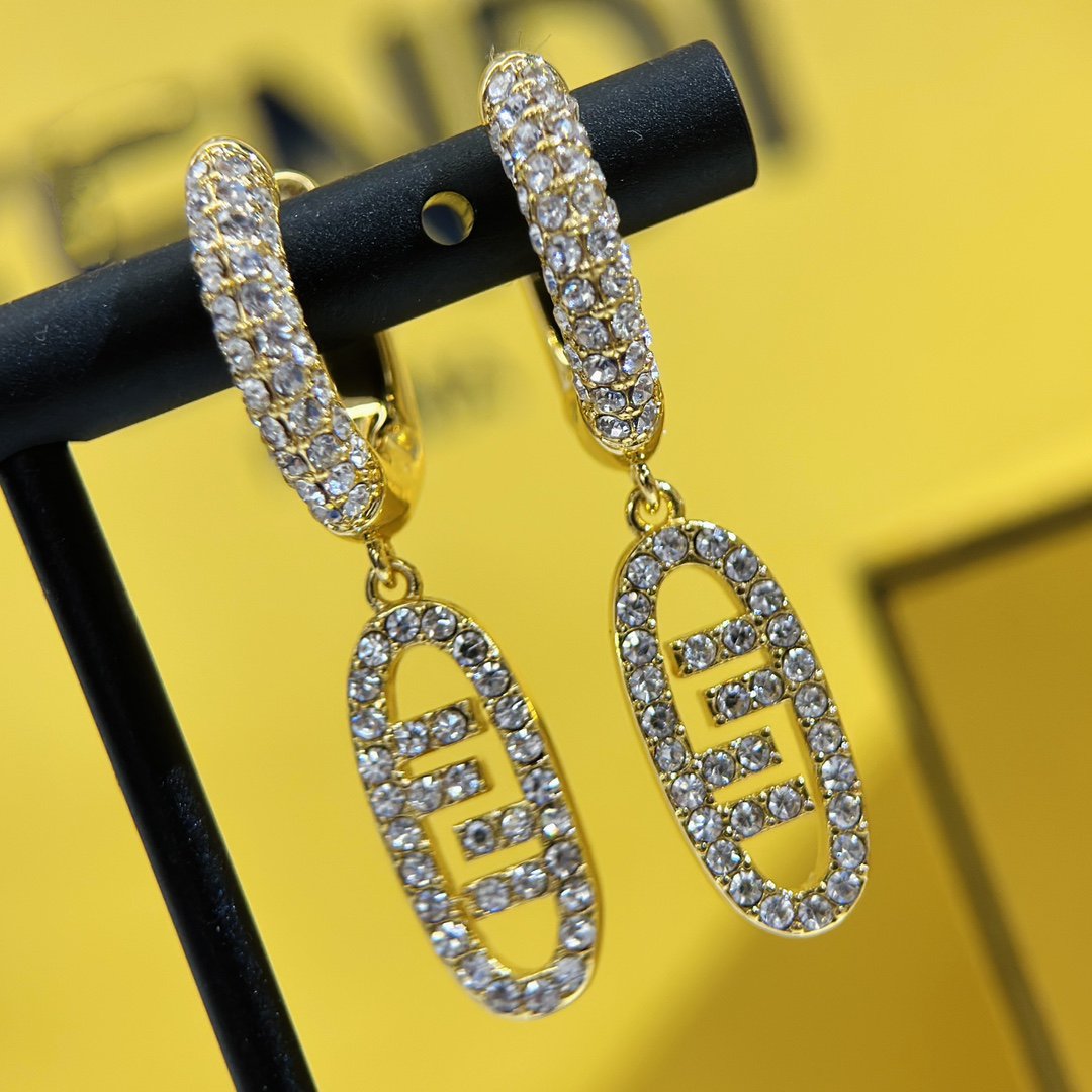 FENDI FF O'LOCK EARRINGS GOLD DIAMOND