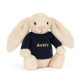 Bashful Luxe Bunny Willow with Personalized Navy Jumper