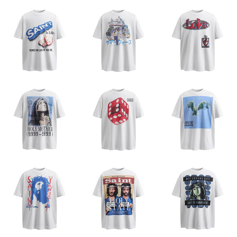 Saint Michael Vintage Washed Distressed Hole Loose Streetwear T-Shirt