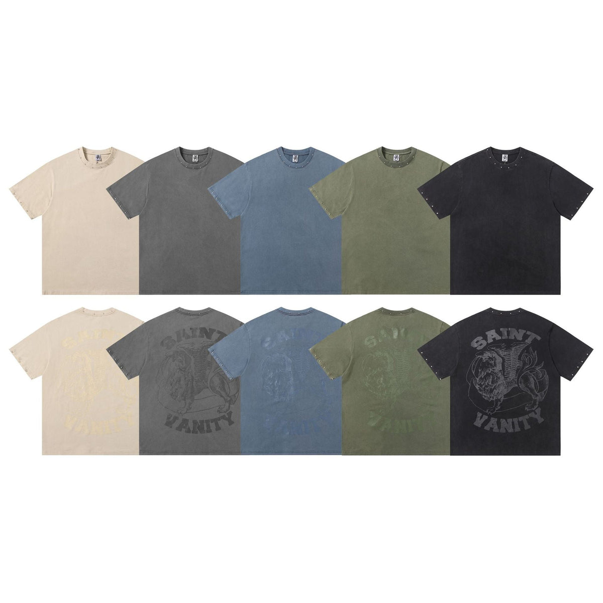 Saint Vanity Washed Rivet Oversized Tee & Shorts Set Streetwear