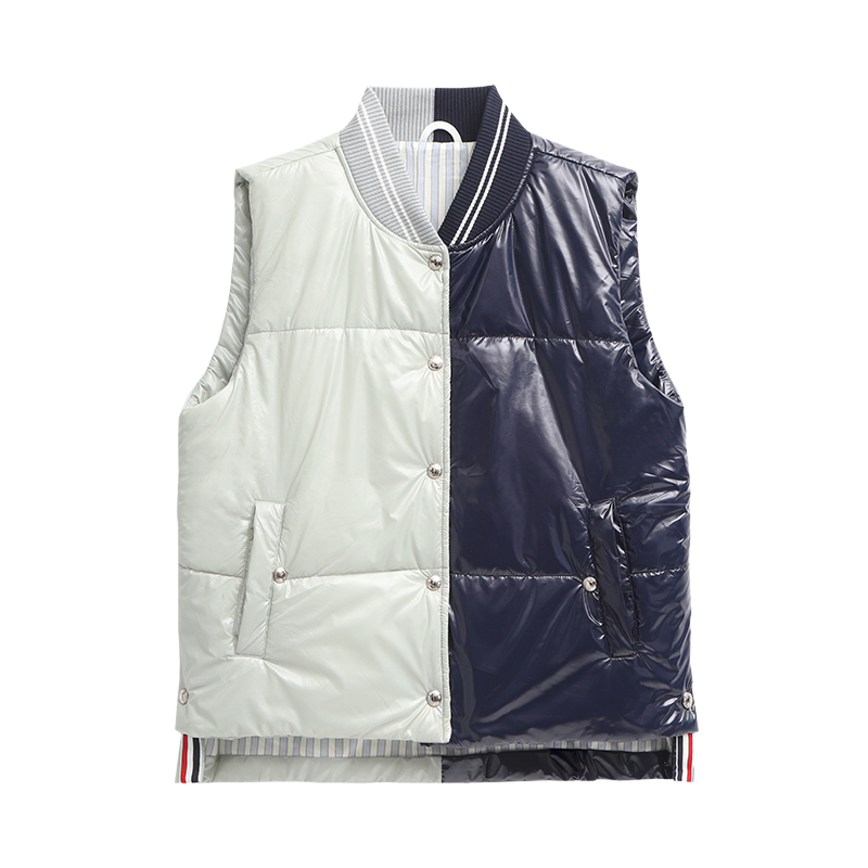 Unisex Shiny Colorblock Baseball Collar Vest | Thom Browne