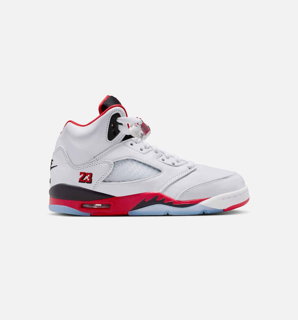 Air Jordan 5 Retro Fire Red Grade School Lifestyle Shoe – White/Fire Red/Black