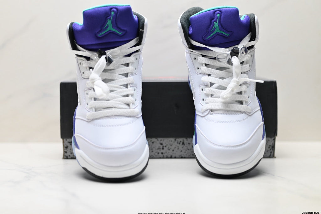 Air Jordan 5 Retro White Purple Emerald Sneakers