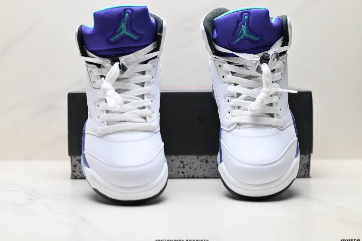 Air Jordan 5 Retro White Purple Emerald Sneakers