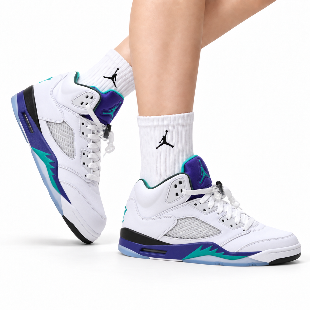 Air Jordan 5 Retro White Purple Emerald Sneakers