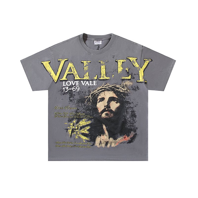 VALE USA Washed Gray Front Graphic T-Shirt