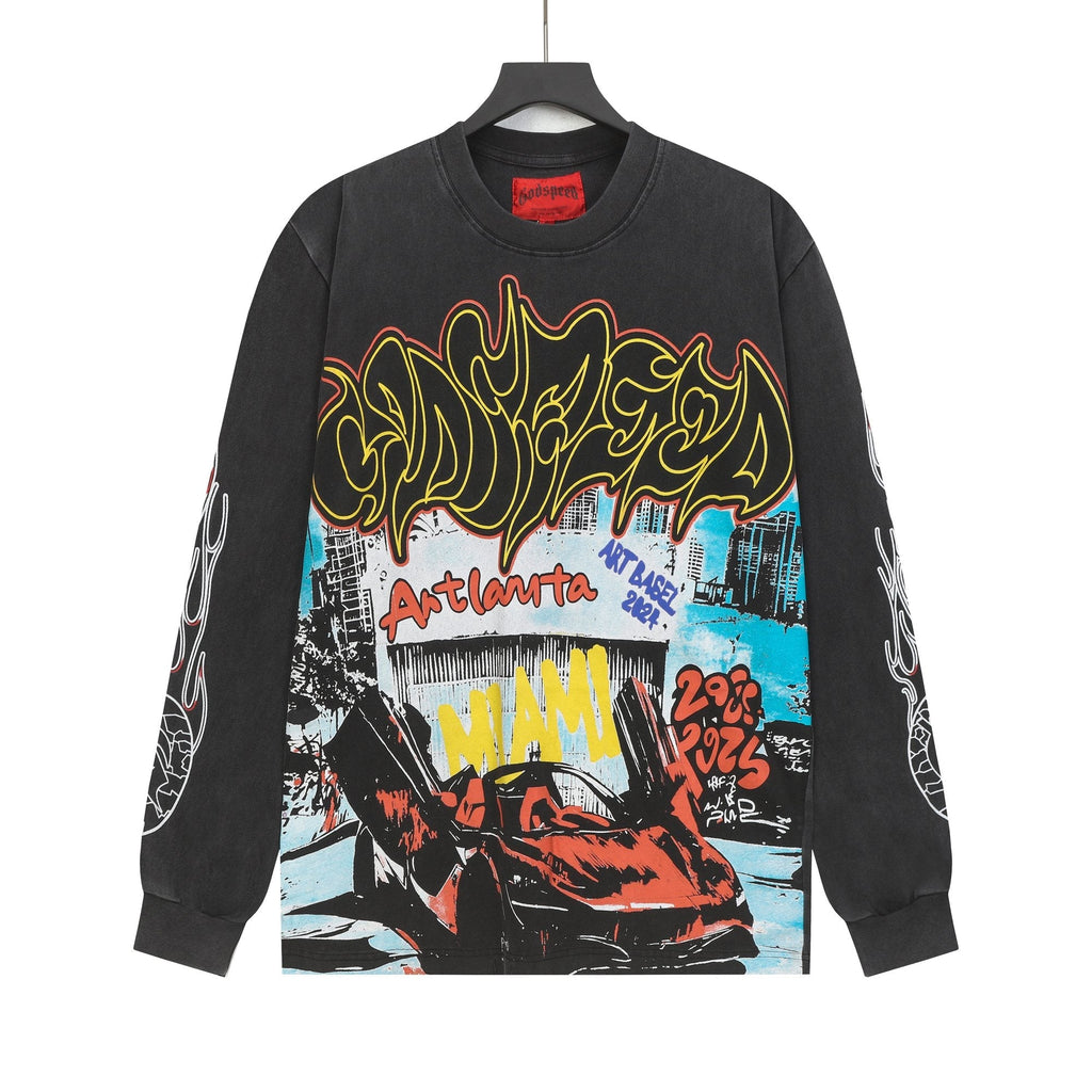 Godspeed Washed Black Rock Graphic Long-Sleeve T-Shirt