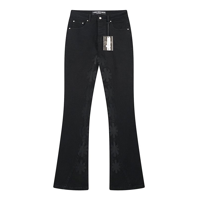 LOSTSHDWS Black Flared Jeans with Floral Embroidery