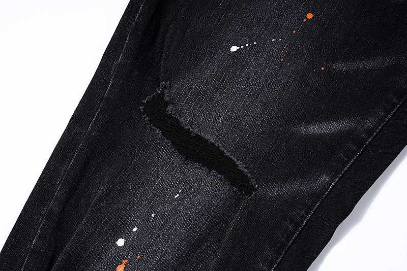 Purple Brand Paint Splatter Distressed Black Jeans