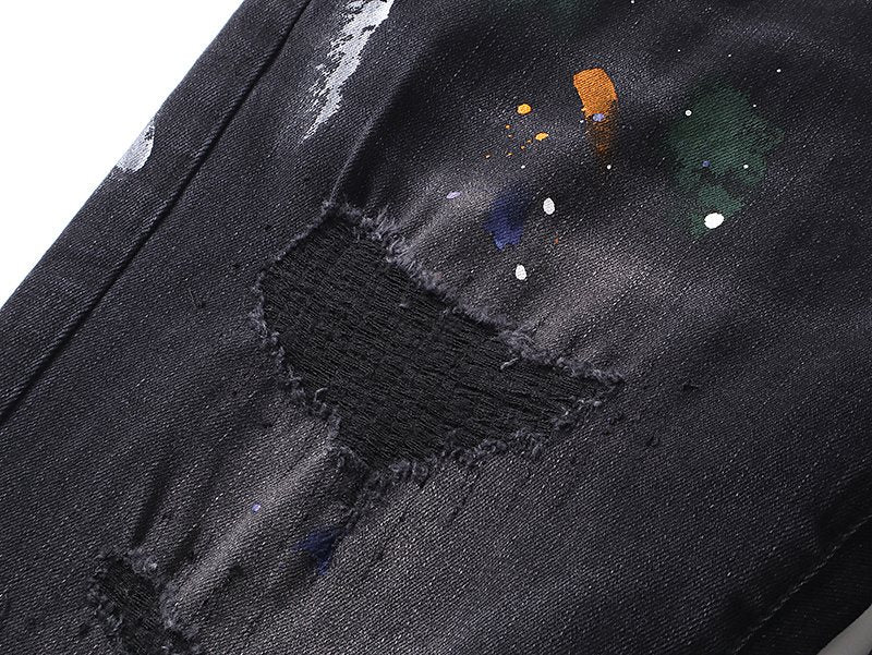 Purple Brand Black Distressed Paint-Splatter Jeans