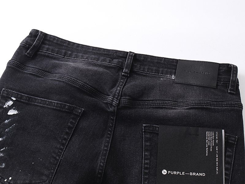Purple Brand Black Distressed Paint-Splatter Jeans