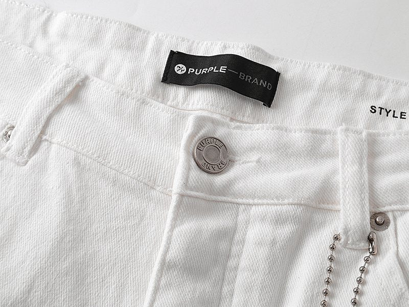 Purple Brand White Paint-Splatter Denim Shorts