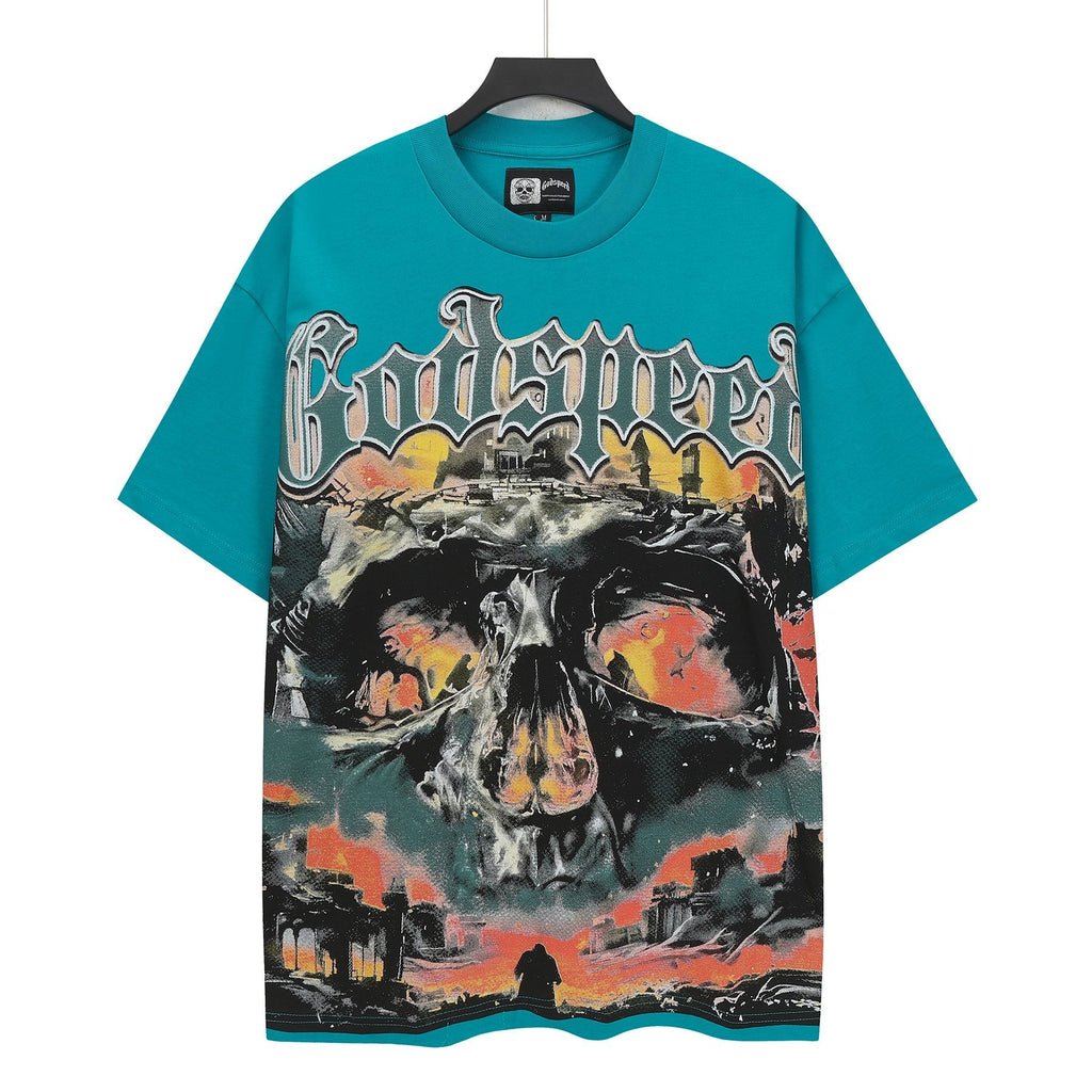 Godspeed Teal Skull Graphic Short-Sleeve T-Shirt