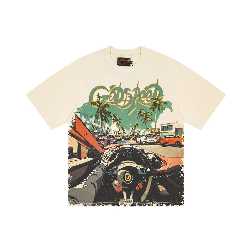 Godspeed Retro Car & Palm Tree Graphic T-Shirt