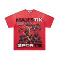 MAJESTIK Red Rhinestone Sports Graphic T-Shirt
