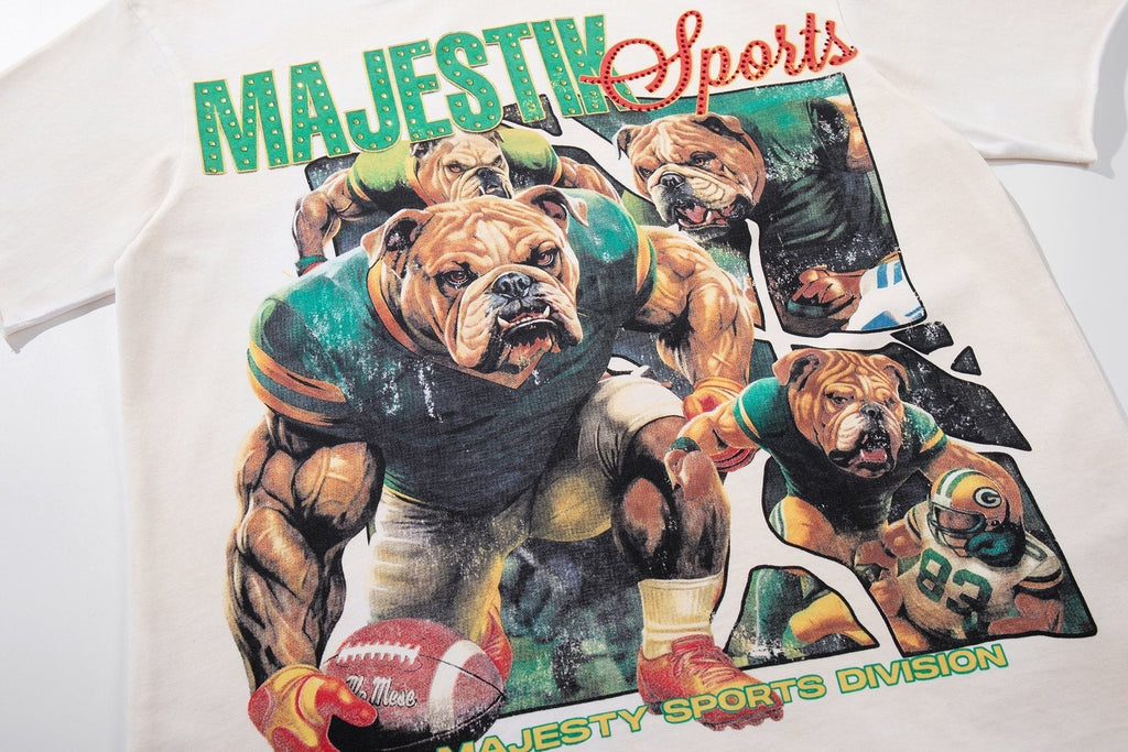MAJESTIK Bulldog Football Graphic Short-Sleeve T-Shirt - White