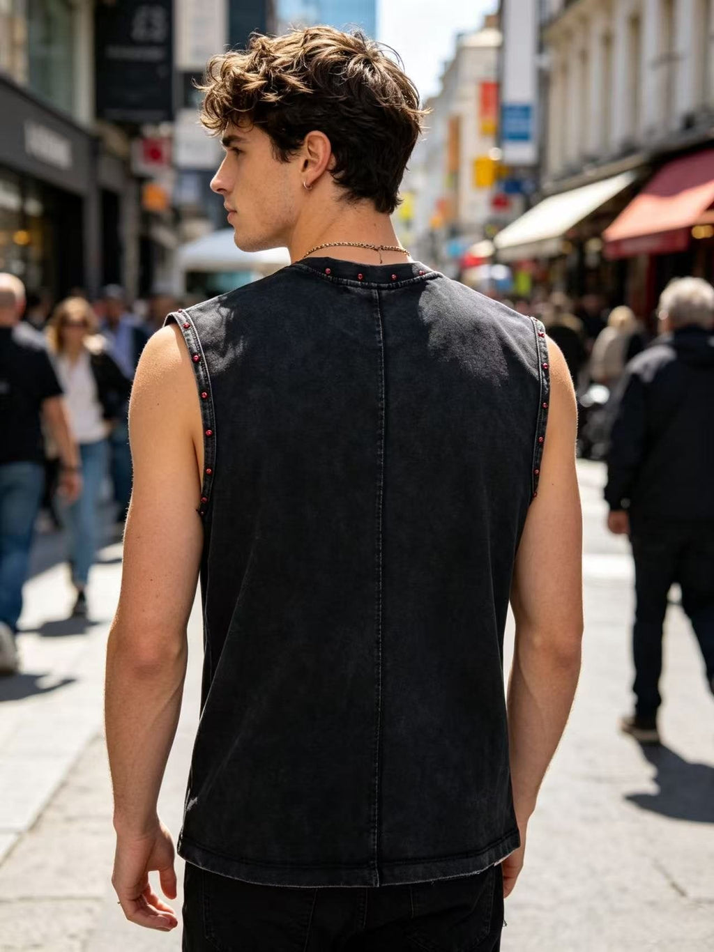 SAINT Washed Black Rhinestone Rock Graphic Sleeveless T-Shirt