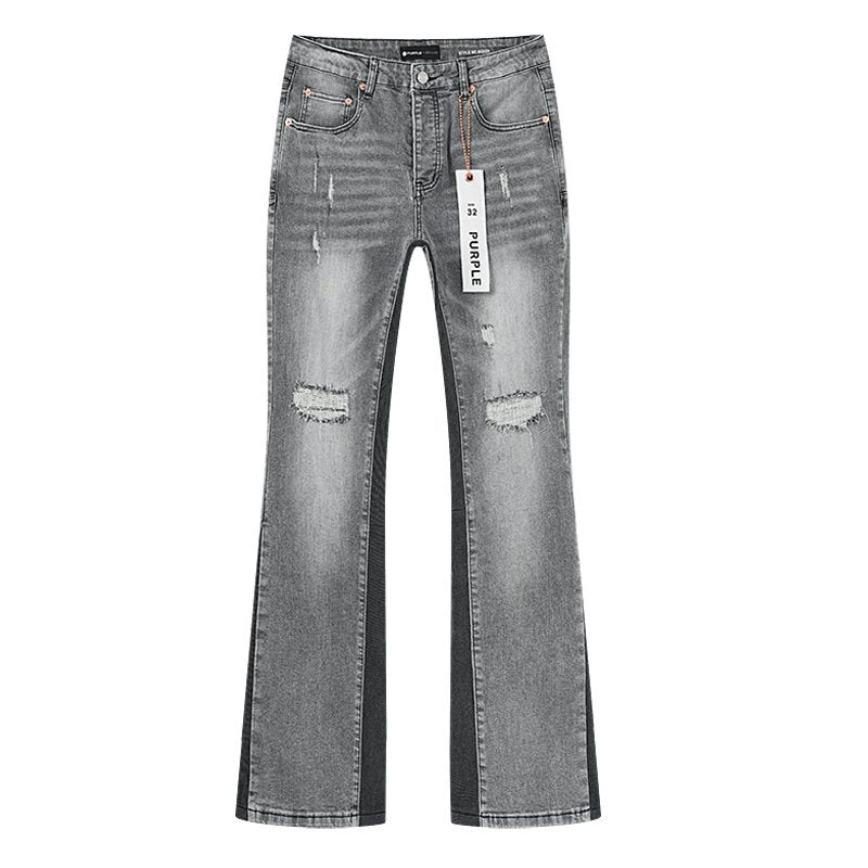 Purple Brand Washed Gray Distressed Flared Jeans