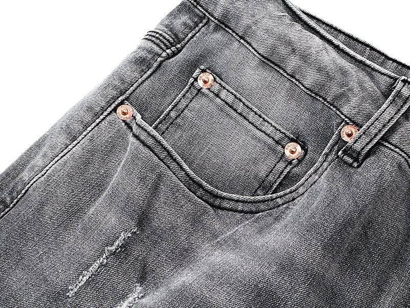 Purple Brand Washed Gray Distressed Flared Jeans