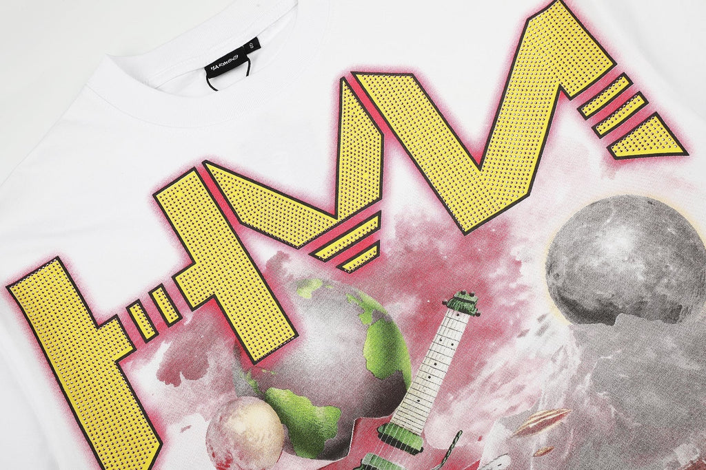 HARMONY Pink-Trim Distressed Graphic T-Shirt