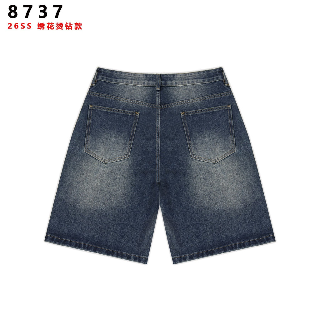 VALE SPORTS DIVISION Patch Embroidered Studded Denim Shorts