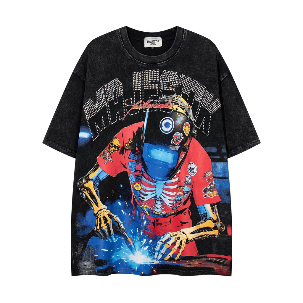 MAJESTIK Robot & Skeleton Graphic T-Shirt