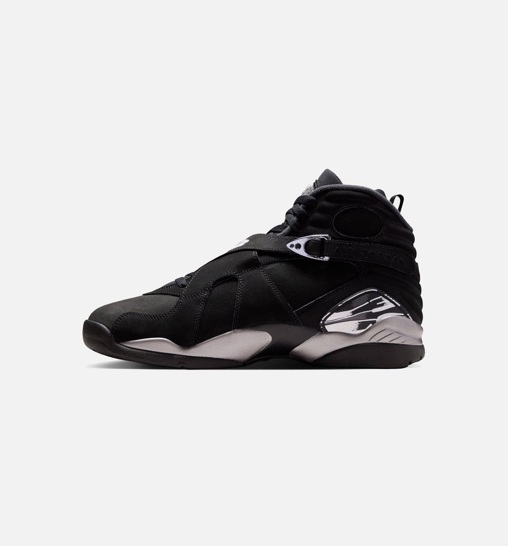Air Jordan 8 Retro Chrome Black and Light Graphite Men's Sneakers - Black/White/Light Graphite