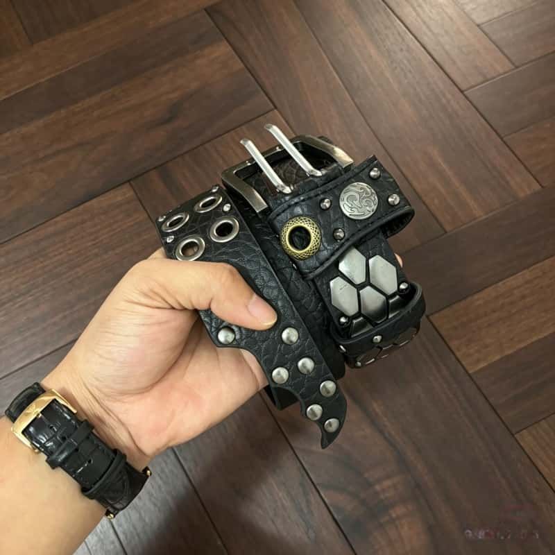 KMRii Honeycomb Studded Vintage Punk Leather Belt Unisex